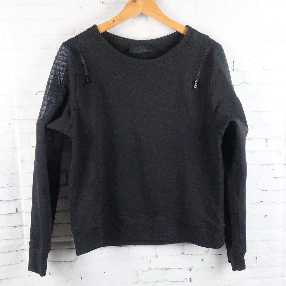 CARBON38 BLACK ROUND NECK LONG SLEEVE MOTO SWEATSHIRT WITH ZIPPER DETAIL SIZE S